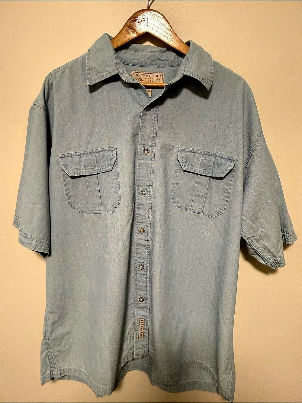 Consensus Short Sleeve Button Down Cotton Blue Large